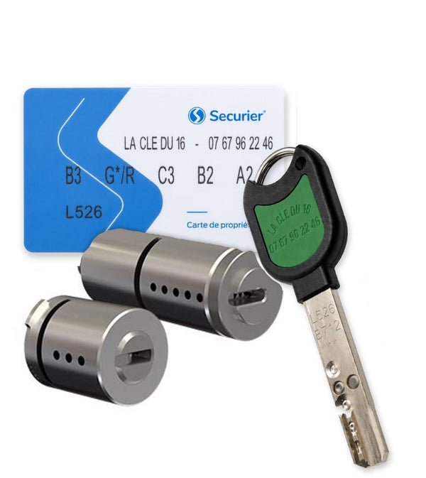 Jeu de cylindres compatible Bricard 3 points RB-Locks Locxis avec carte de propriété et clé profil La Clé du 16