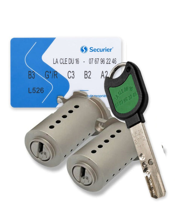 Jeu de cylindres compatible Fichet 3 points RB-Locks Locxis avec carte de propriété et clé profil La Clé du 16