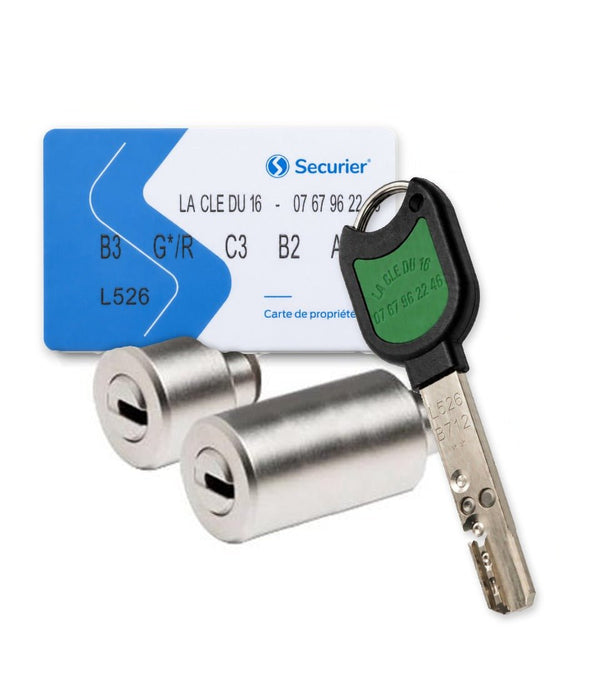 Jeu de cylindres compatible Keso 3 points RB-Locks Locxis avec carte de propriété et clé profil La Clé du 16